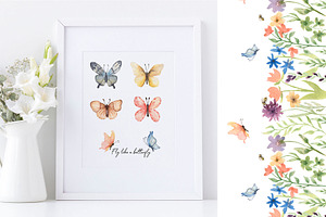 Watercolor Wildflower & Butterfly