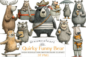Quirky Funny Bear Clipart, an Illustration by DreamCafeArt