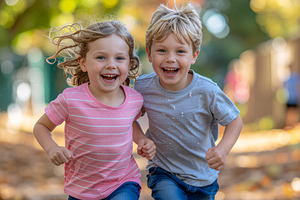 Happy children running outdoors, a Person Photo by DanFLCreativo