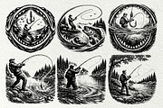 Fishing Scenes Engraving Graphics, a Sport Illustration by DENIDigitalArtSudio (Thumbnail 4 of 8)