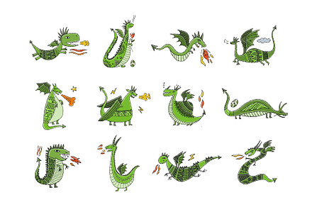 Funny Dragon characters isolated on