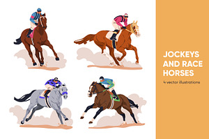 Jockeys riding race horses set, an Animal Illustration by Good Studio
