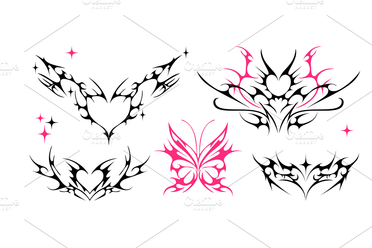 Neo tribal y2k tattoo, heart and, an Illustration by Simple Patterns