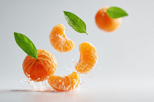 Fresh citrus fruits splash in vibrant display with leaves during bright light p, a Food & Drink Photo by AlyaAnd