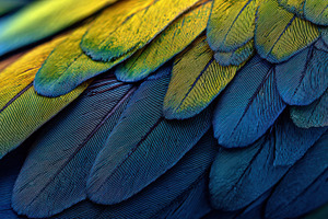 Colorful feathers of a macaw bird, a Photo by Beautiful things