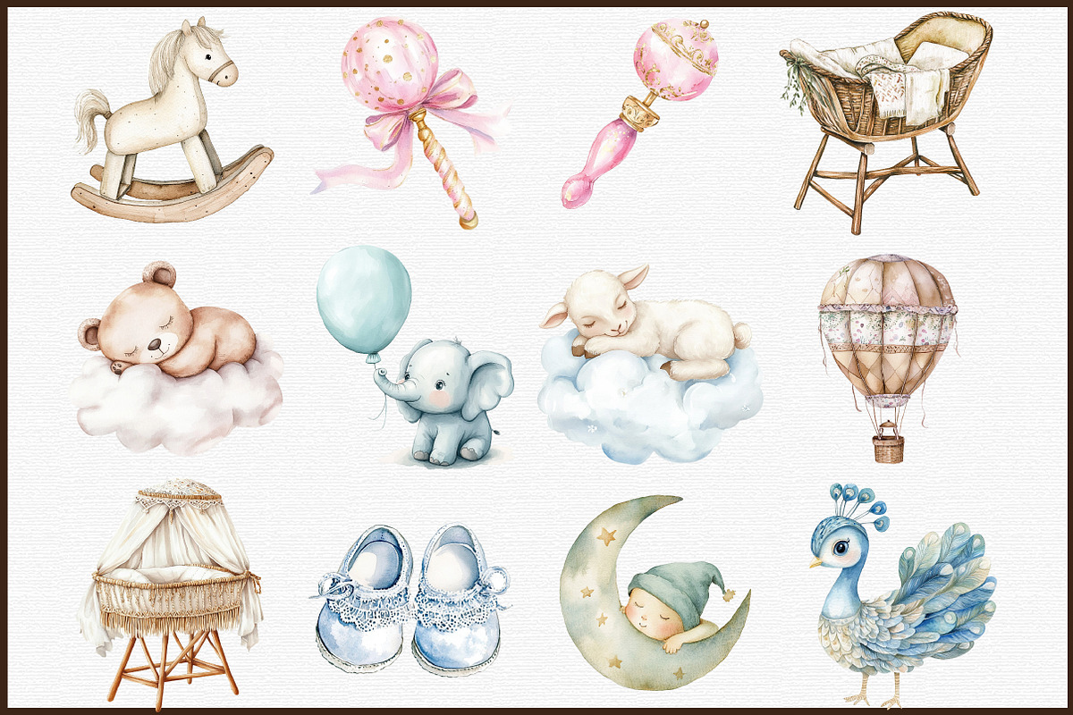 Baby Shower Clipart,Boho Nursery Cli, an Illustration by Sublimation Artist (Photo 3 of 6)