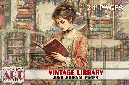 Library Junk Journal Pages, a Decorative Illustration by CraftArtStory