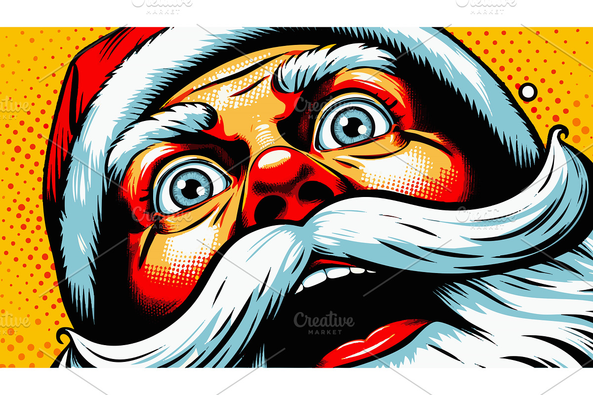 Shocked Santa Claus Pop Art Closeup, an Illustration by AlexArt