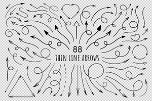 Hand Drawn Thin Line Arrows. SVG PNG