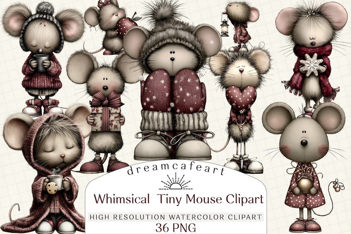 Whimsical  Tiny Mouse Clipart, an Illustration by DreamCafeArt (Photo 1 of 3)