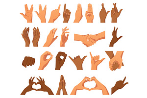 set of various hands gestures