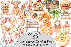Cute Peaches Garden Fruit Png, an Illustration by CitraGraphics