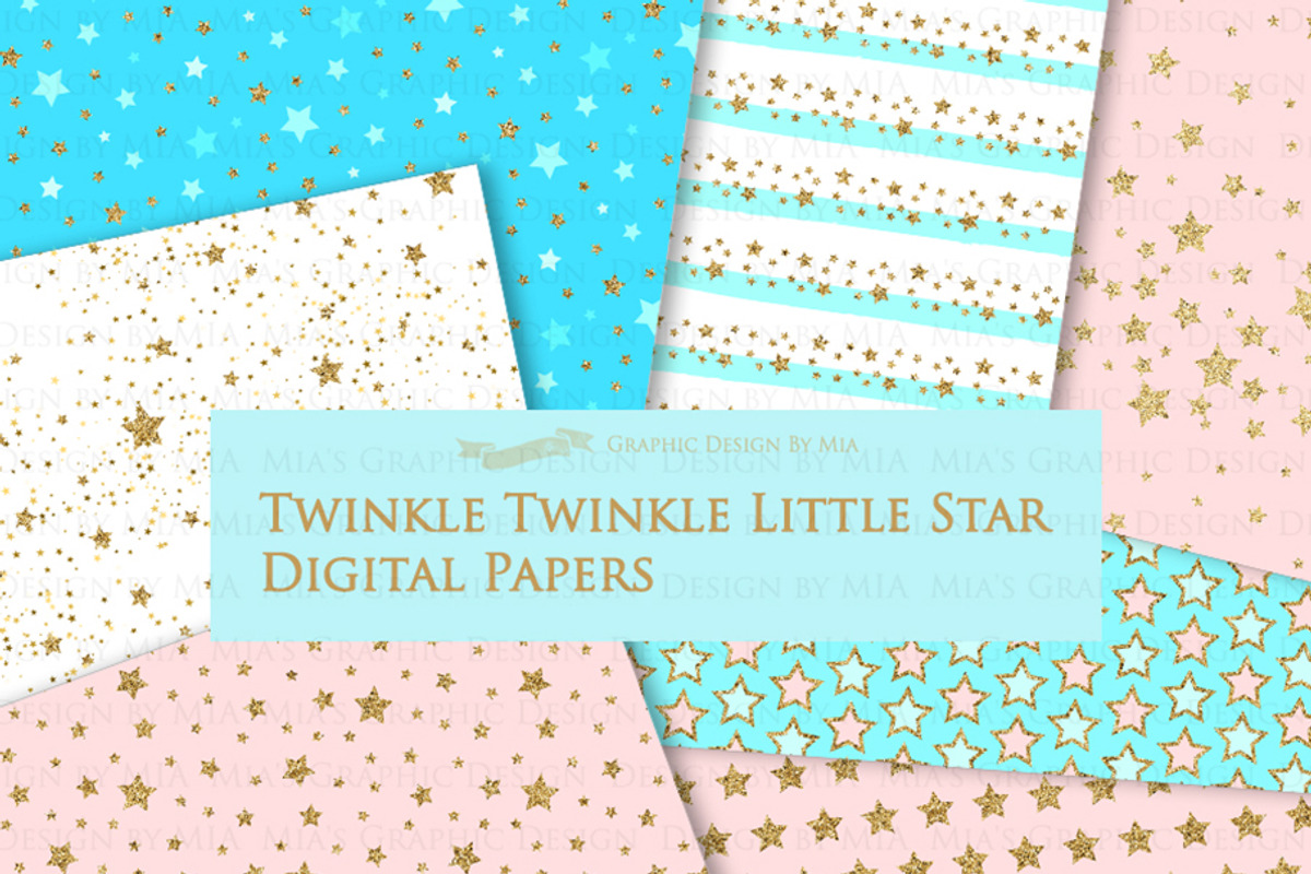 Pink Light Blue Gold Stars, a Texture Illustration by Mia's Graphic Design (Photo 9 of 9)