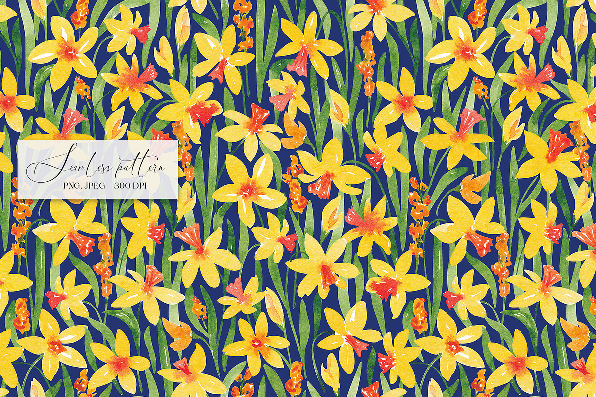 Daffodils seamless pattern, a Pattern Graphic by SirenaArt (Photo 7 of 11)