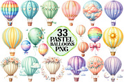 Hot Air Balloon Png, Pastel Balloons, an Illustration by Pixels.Craft (Thumbnail 1 of 7)
