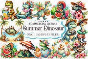 Summer Dinosaur Watercolor Clipart, a Graphic by designcity5 (Thumbnail 1 of 5)