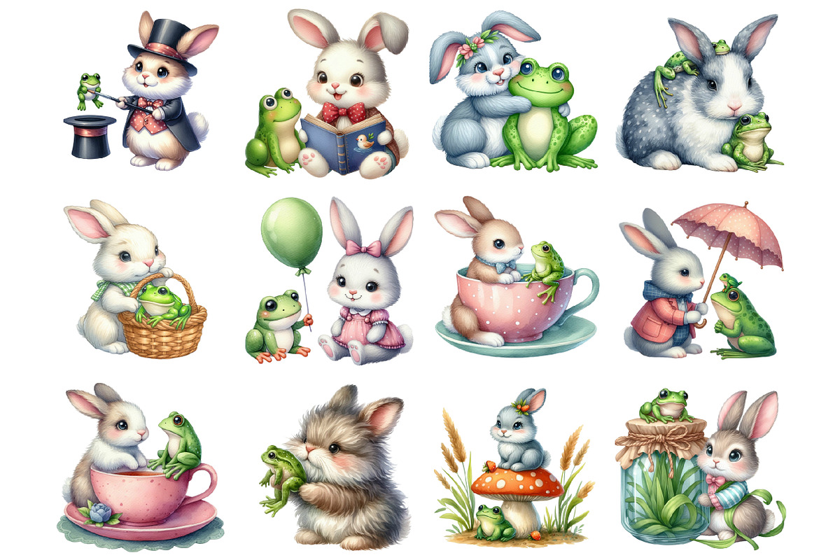 Bunnies with Frogs Clipart, a Graphic by CitraGraphics (Photo 3 of 3)