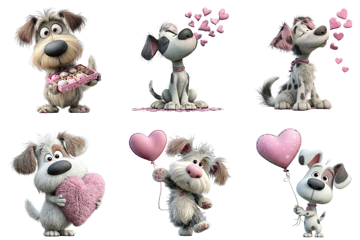 Whimsical Valentine Cute Dog Clipart, an Illustration by CraftArtStudio (Photo 2 of 6)