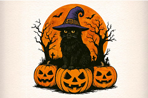 Black Cat Witch Pumpkin Png, an Illustration by Craft Nest
