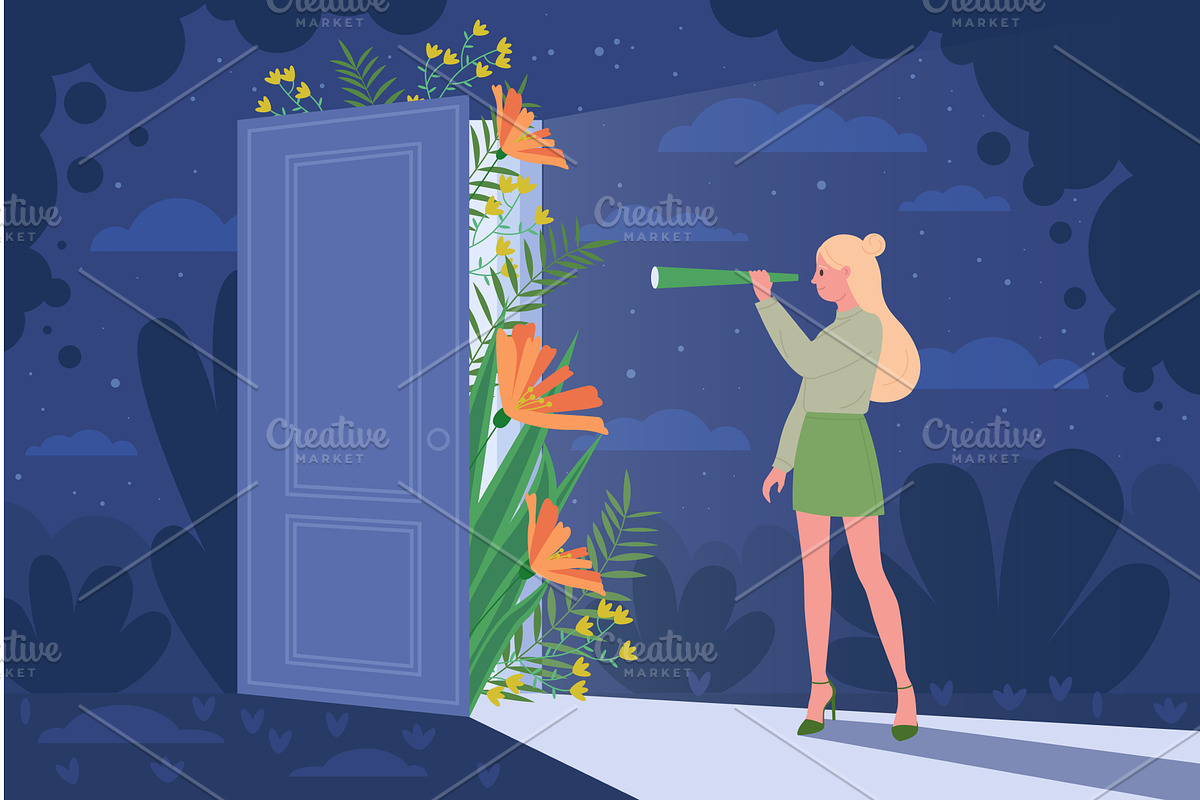 Look into unknown future ahead and, a Person Illustration by Flashvector