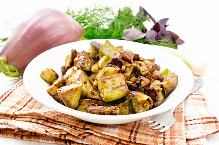 Eggplant fried on white board