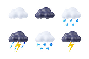 3d Render Weather Icons, White And