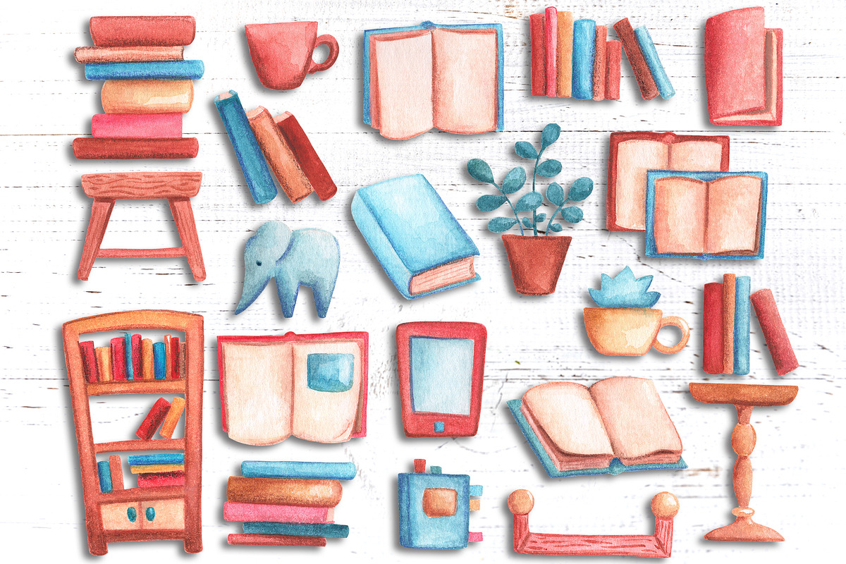 Vintage Books Watercolor Clipart, a Decorative Illustration by RabbitAndPencil (Photo 2 of 12)