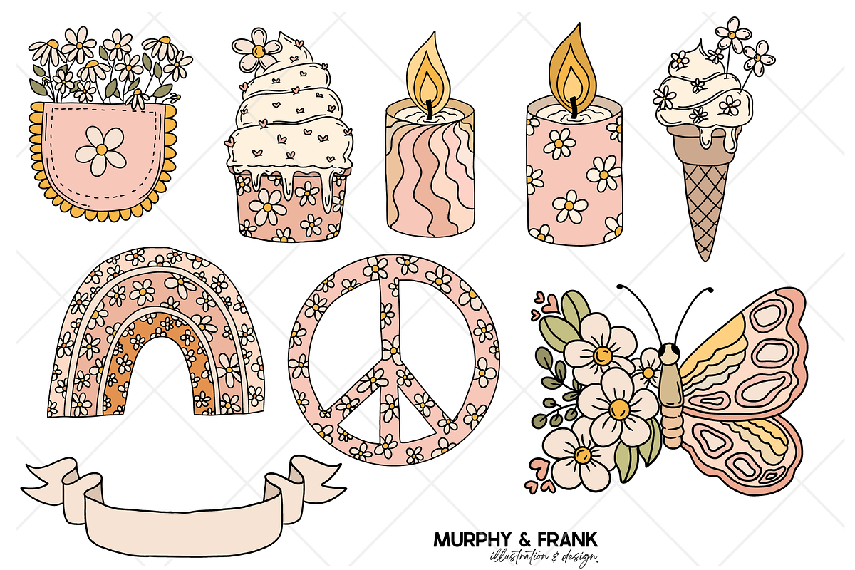 Groovy Retro Daisy Clipart Bundle, a Graphic by Murphy & Frank (Photo 4 of 9)