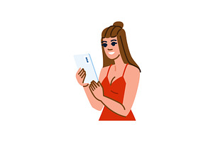 Smiling woman using smartphone, a Person Illustration by pikepicture