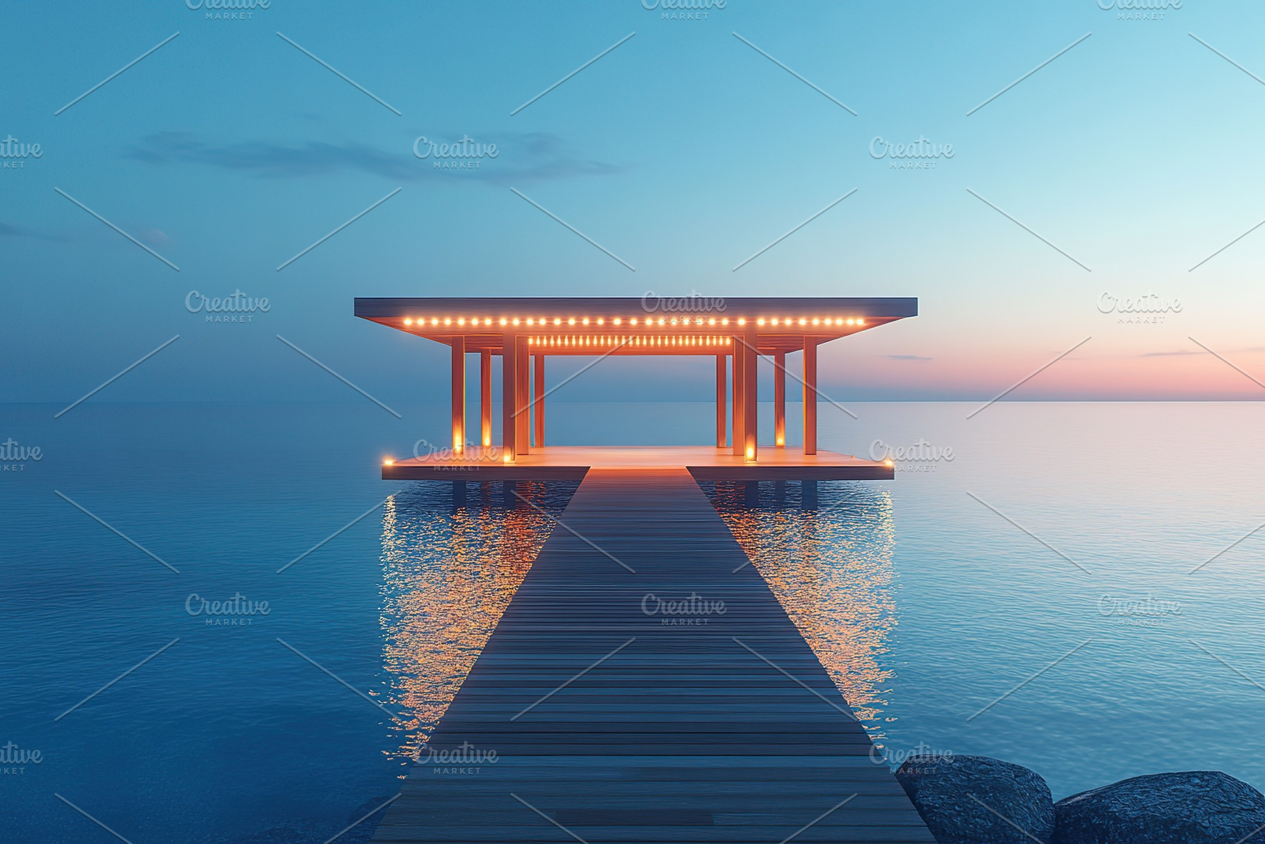 Modern wooden pier with sea and clean sky view, a Photo by AlyaAnd
