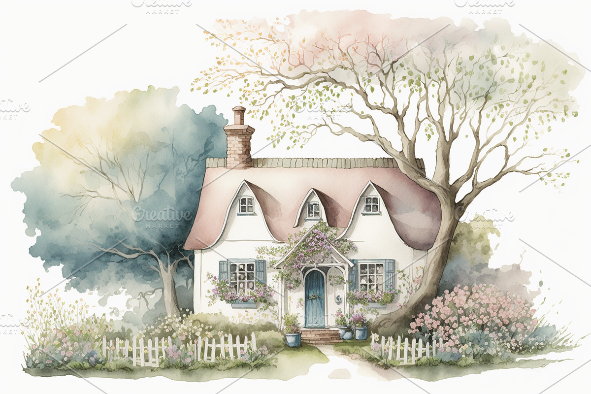 Spring Cottage Watercolor Collection, a Seasonal Illustration by OREJE (Photo 6 of 17)
