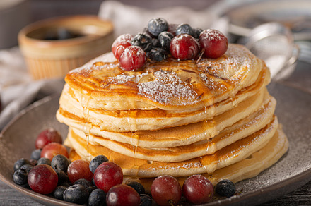 American pancakes with berries, a Food & Drink Photo by Stepanek Photography