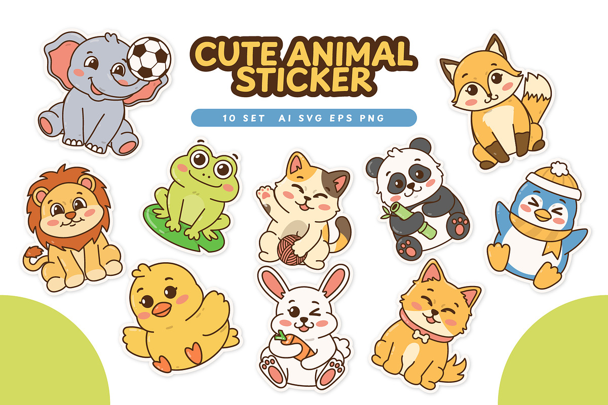 Cute Animal Stickers Bundle, an Animal Illustration by Creathub Studio (Photo 1 of 4)