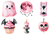 Watercolor Pink and Black Halloween, an Illustration by Daily.Designs (Thumbnail 2 of 5)