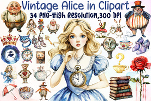 Vintage Alice in Wonderland Clipart, an Illustration by Sublimation Artist