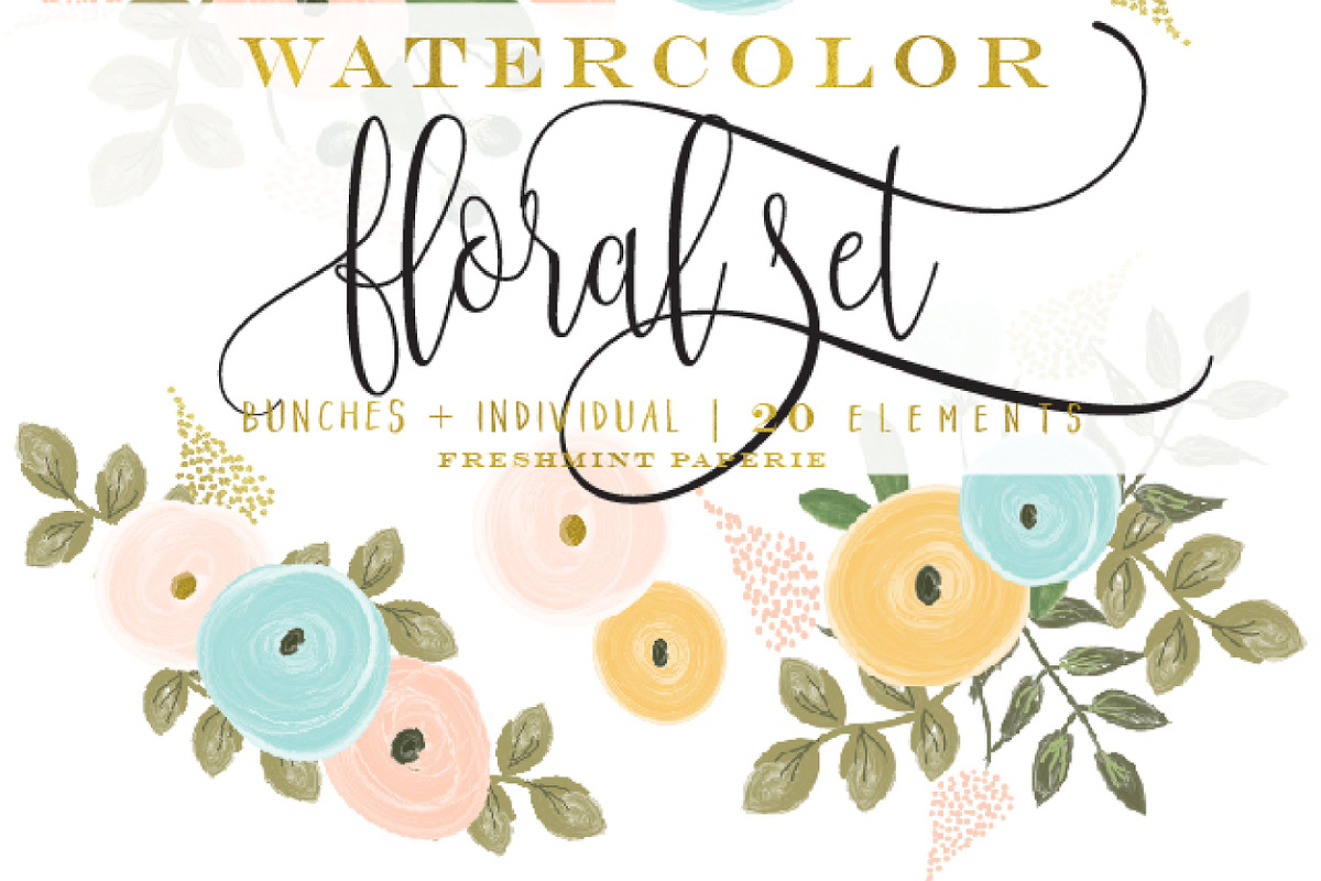 watercolor floral clipart set, a Graphic by Freshmint Paperie (Photo 3 of 3)