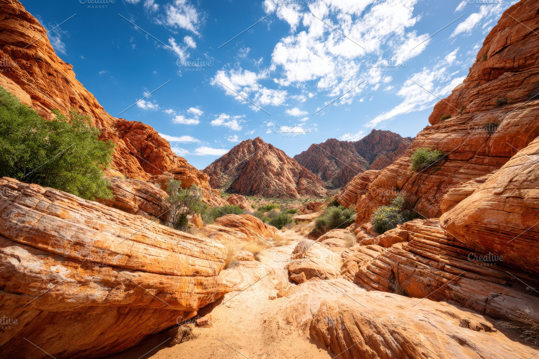 Scenic desert landscape with red rock formations, a Nature Photo by AlyaAnd