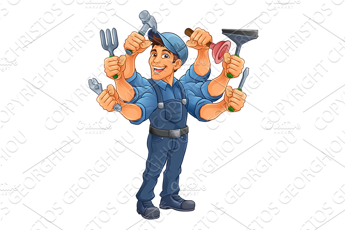 Handyman Cartoon Handy Man Caretaker, a Person Illustration by Christos Georghiou