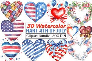 watercolor Hart 4th of july, an Illustration by DreamCafeArt