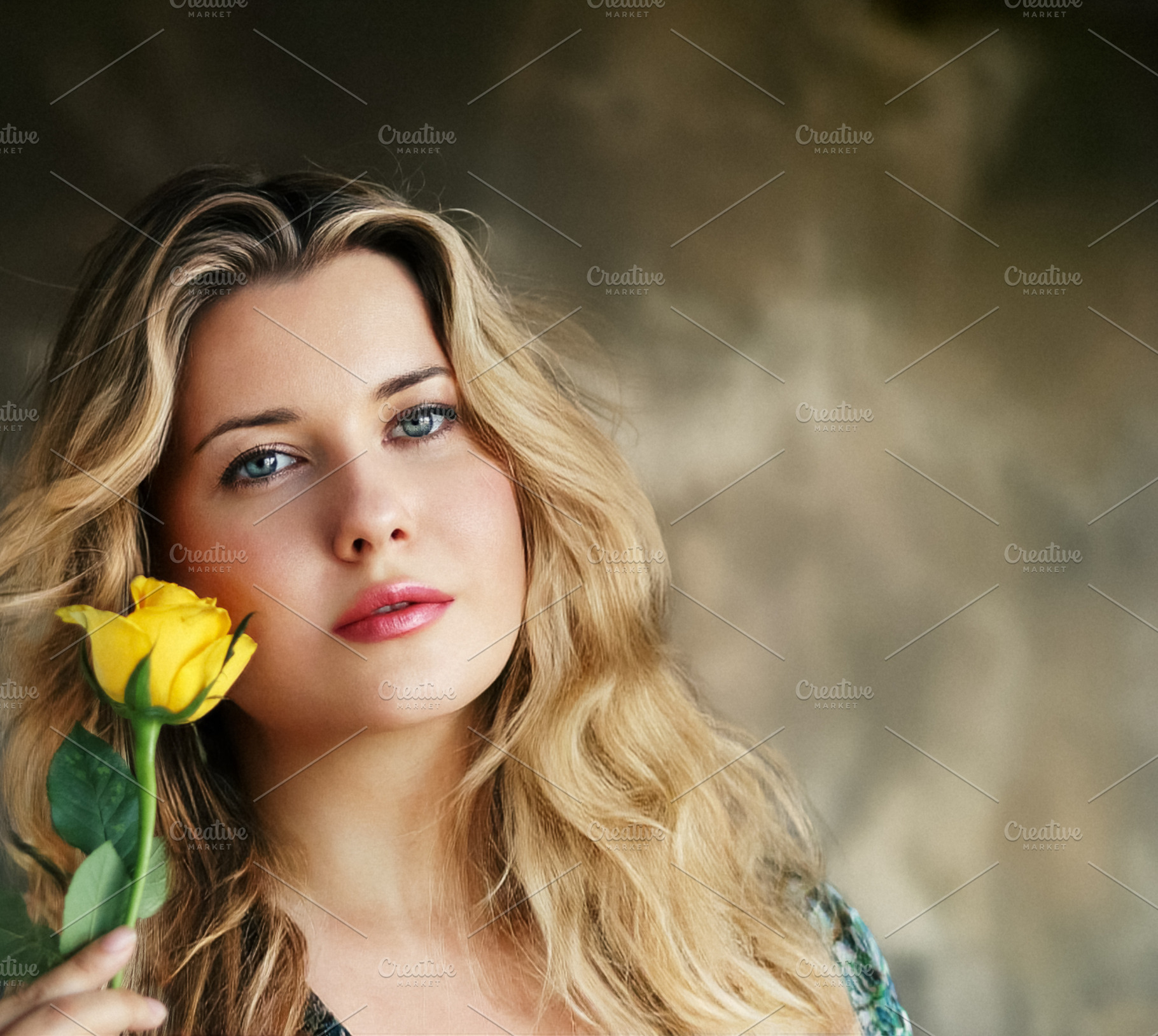 Young woman holding yellow rose, looking at camera, representing, a Person Photo by Studio ANNA