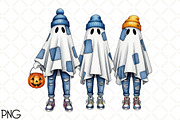 Retro Halloween Blue Denim Ghost PNG, an Illustration by Black Bird Studio (Thumbnail 1 of 4)