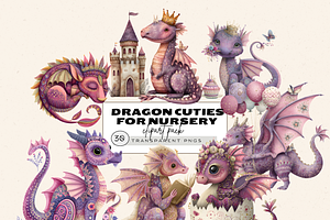 BABY DRAGON BABY SHOWER CLIPART, an Animal Illustration by Daring Digies