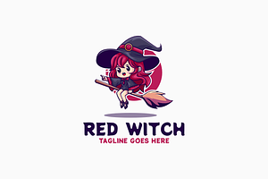 Red Witch Mascot Cartoon Logo, a Branding & Logo Template by Artnivora.Std