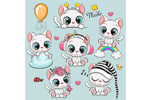 Cute Cartoon White Kittens