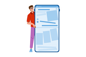 Worried man leaning on a giant, a Technology Illustration by pikepicture