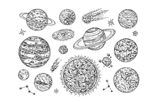 Sketch Solar System Planets. Hand