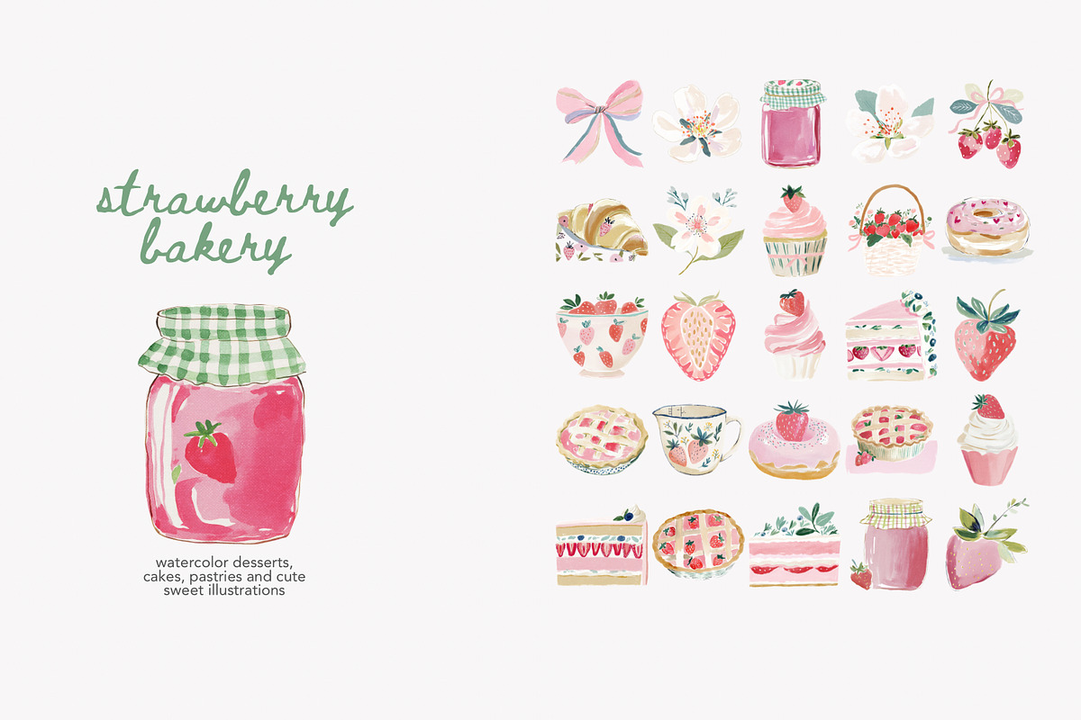 Watercolor strawberry clipart set, a Decorative Illustration by Patishop Art (Photo 5 of 10)
