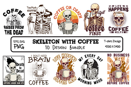 Skeleton With Coffee T-shirt Design