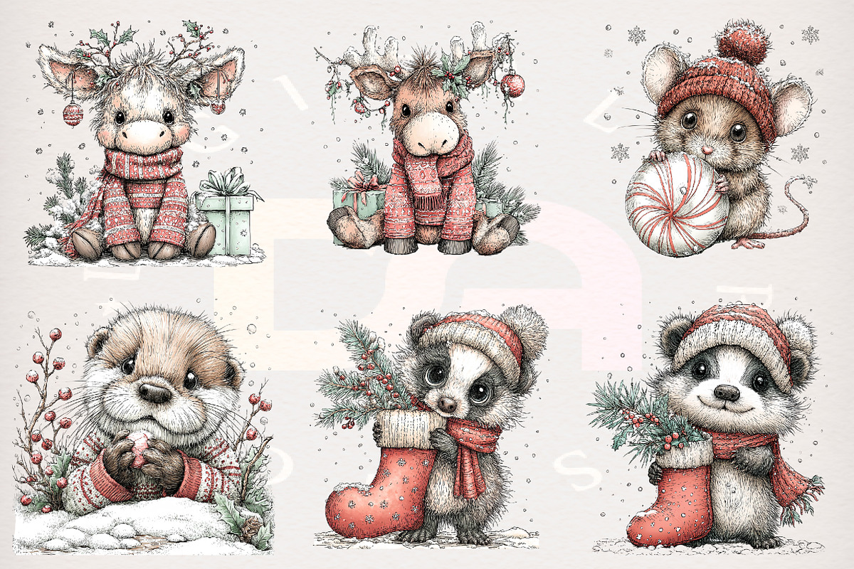 Christmas Woodland Animals Watercolo, a Transportation Illustration by Digital Artistic99 (Photo 2 of 7)