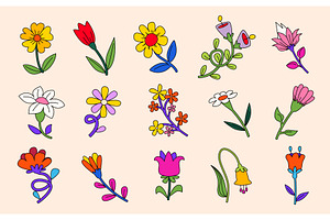 Colorful groovy flowers set with, an Object Illustration by art PVP - market